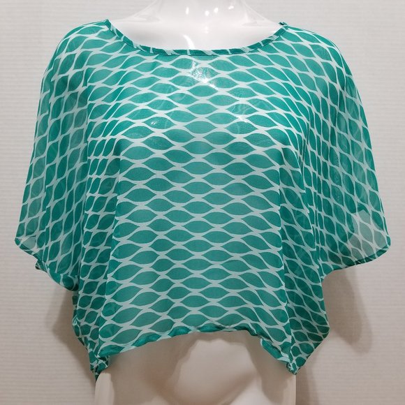 6 Degrees top Small sheer geometric print dolman boho hippie summer - Picture 1 of 8